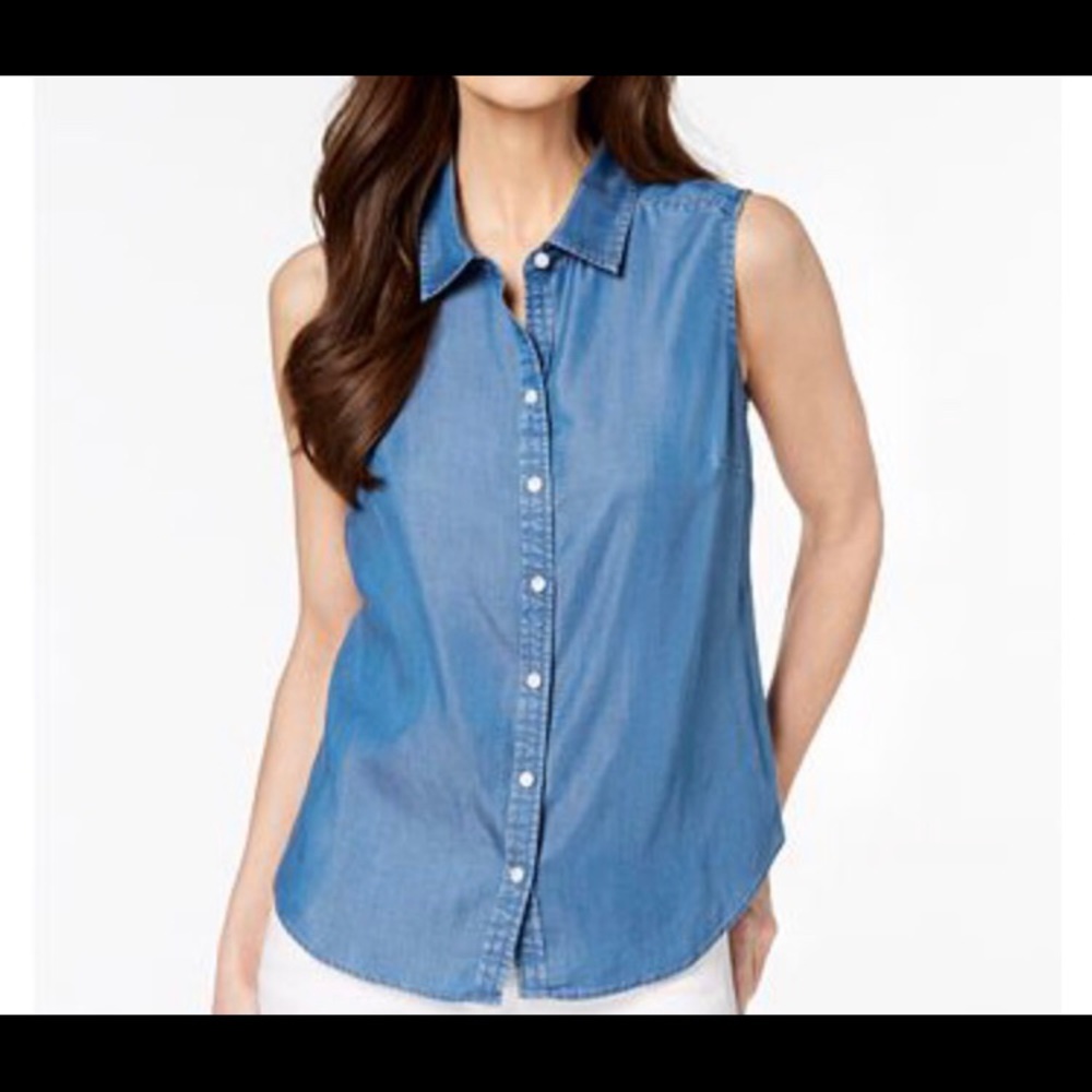 Charter Club chambray denim top NWOT